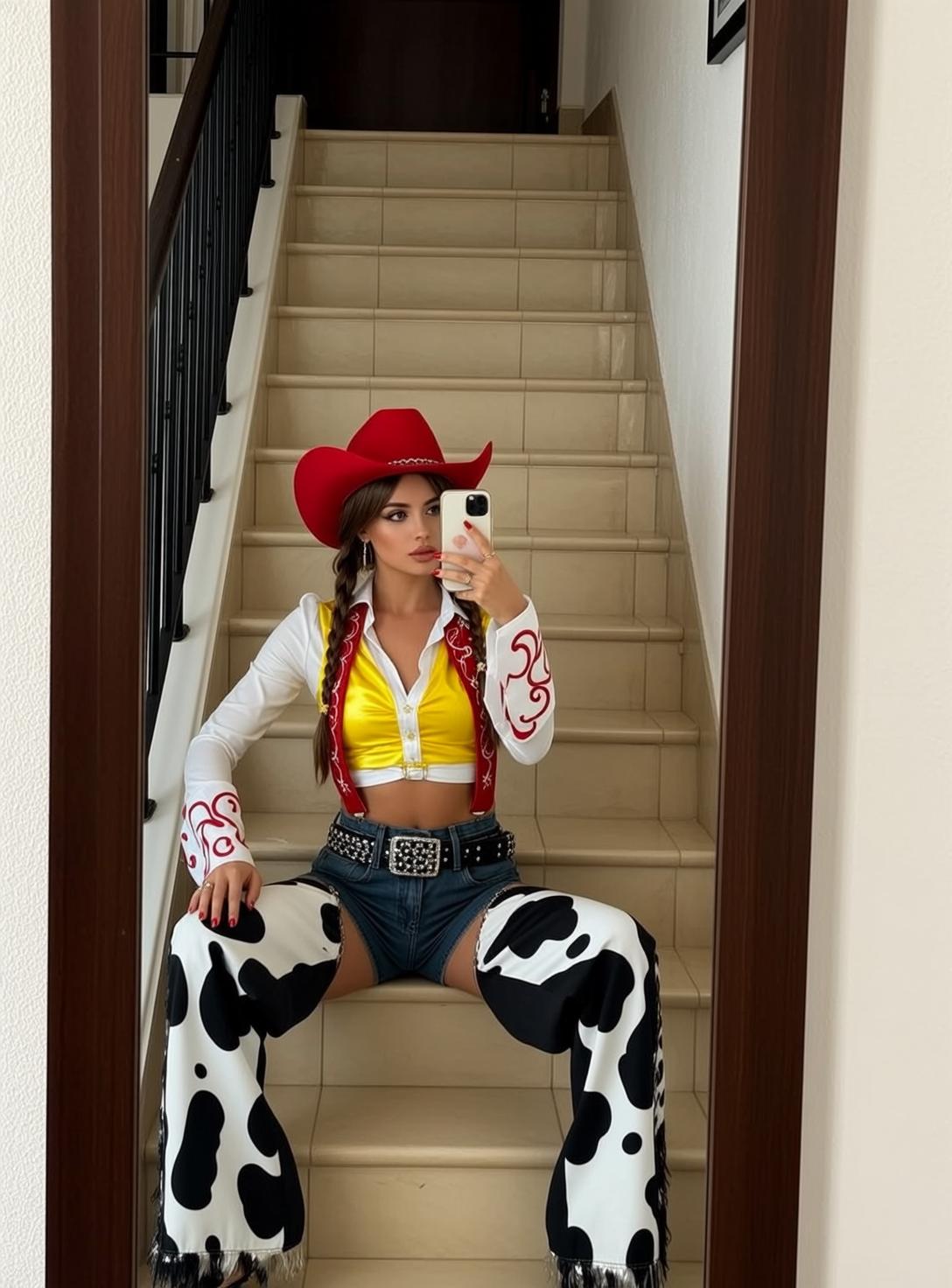 Cow Print Staircase Selfie reference photo