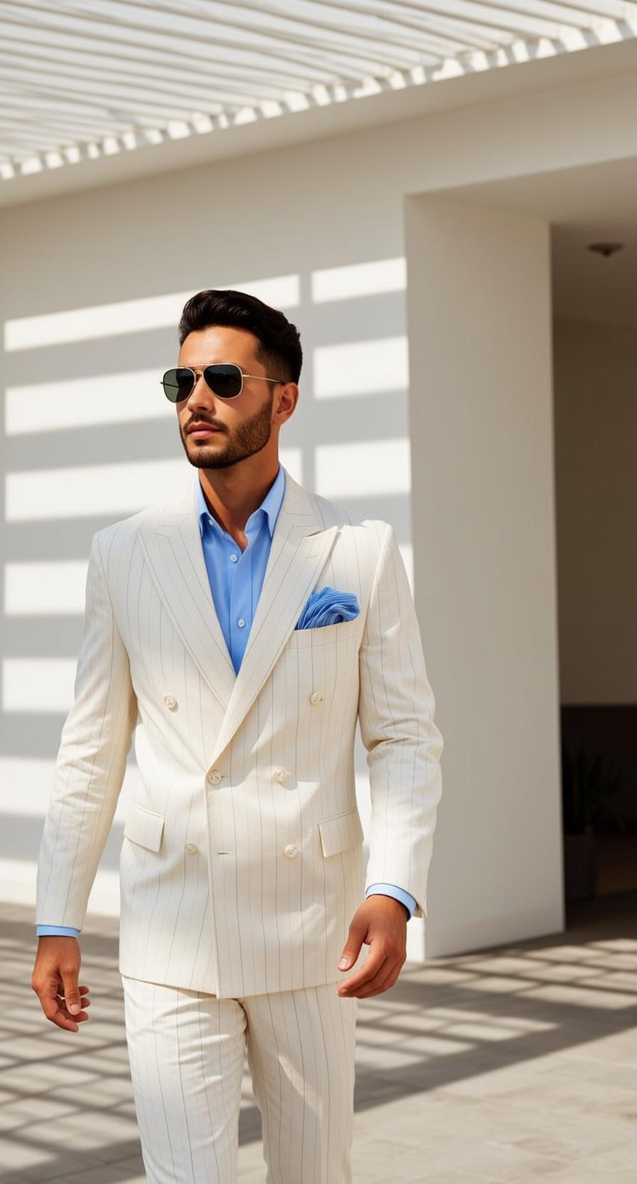 Cream Pinstripe Suit Portrait reference photo
