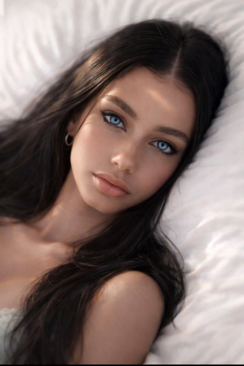 Serene Blue Eyes Lace Garment White Bed