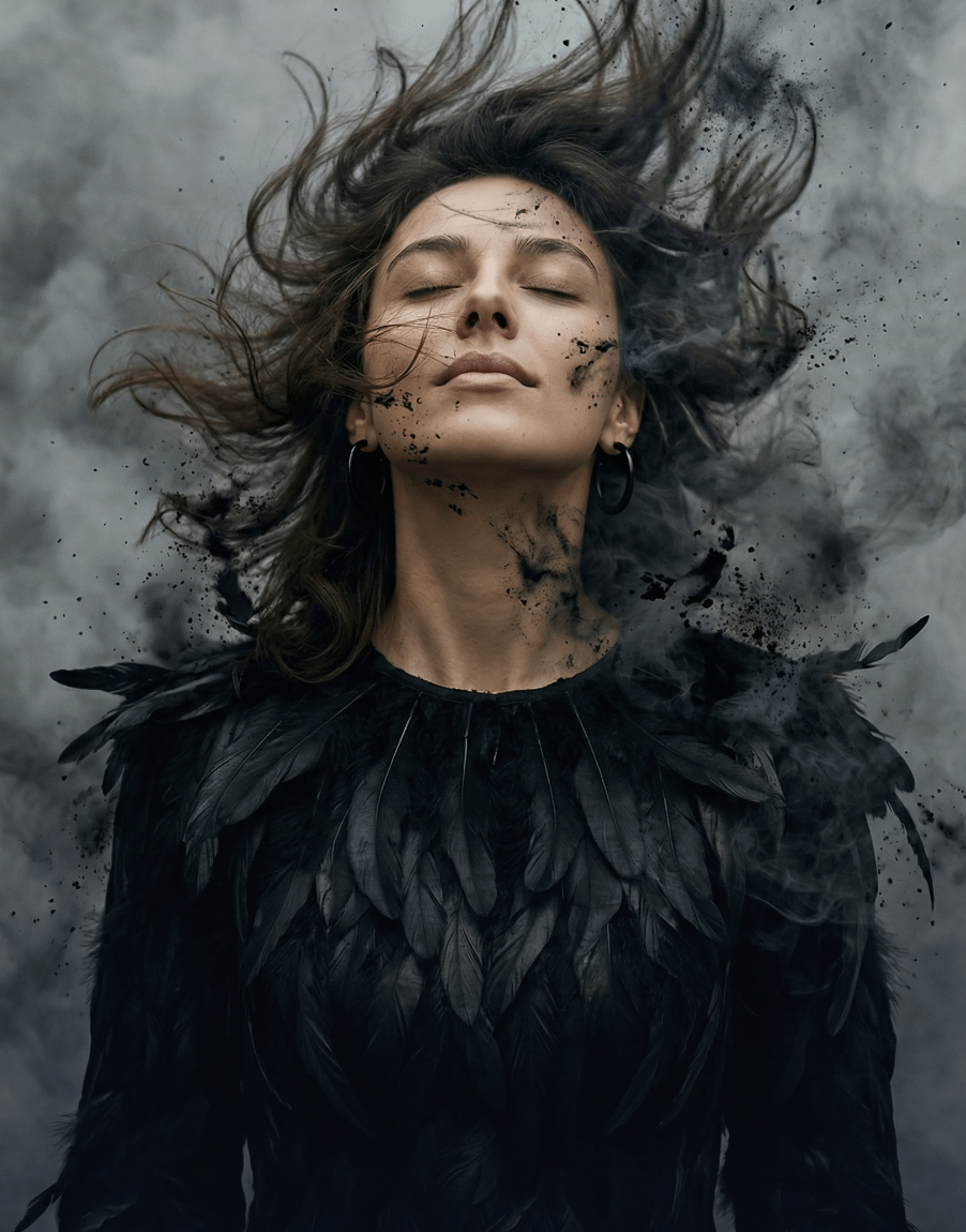 Black Feathered Garment Covers Shoulders And Chest reference photo