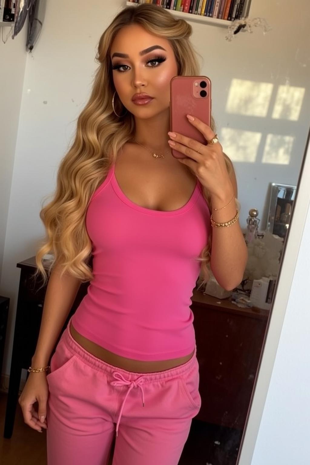 Pink Sweatpants Mirror Selfie reference photo