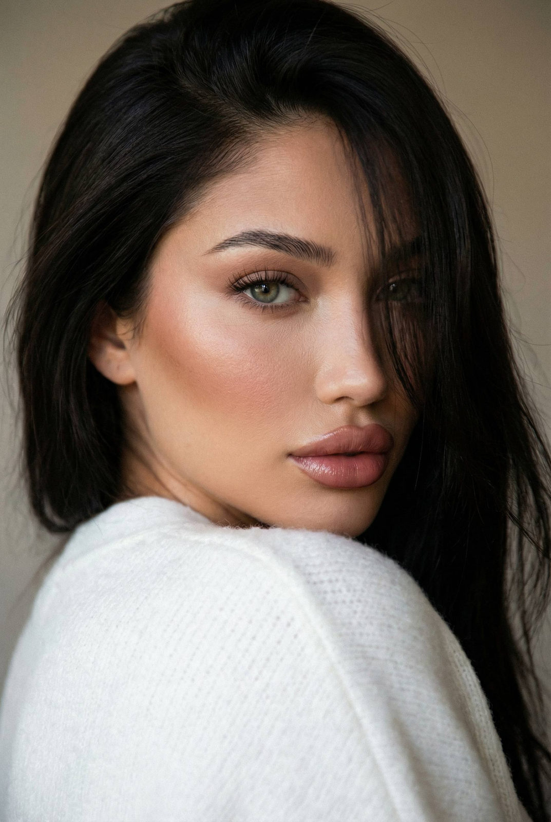 Realistic Woman Over Shoulder Portrait