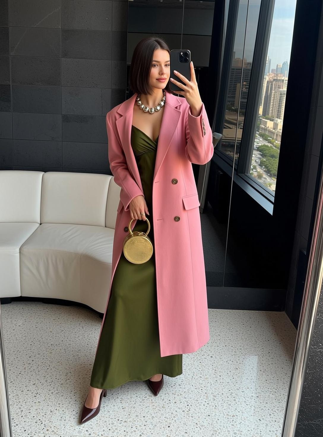 Pink Blazer Apartment Selfie reference photo