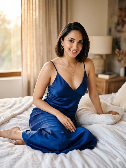 Blue Satin Slip Dress Bedroom Soft Light