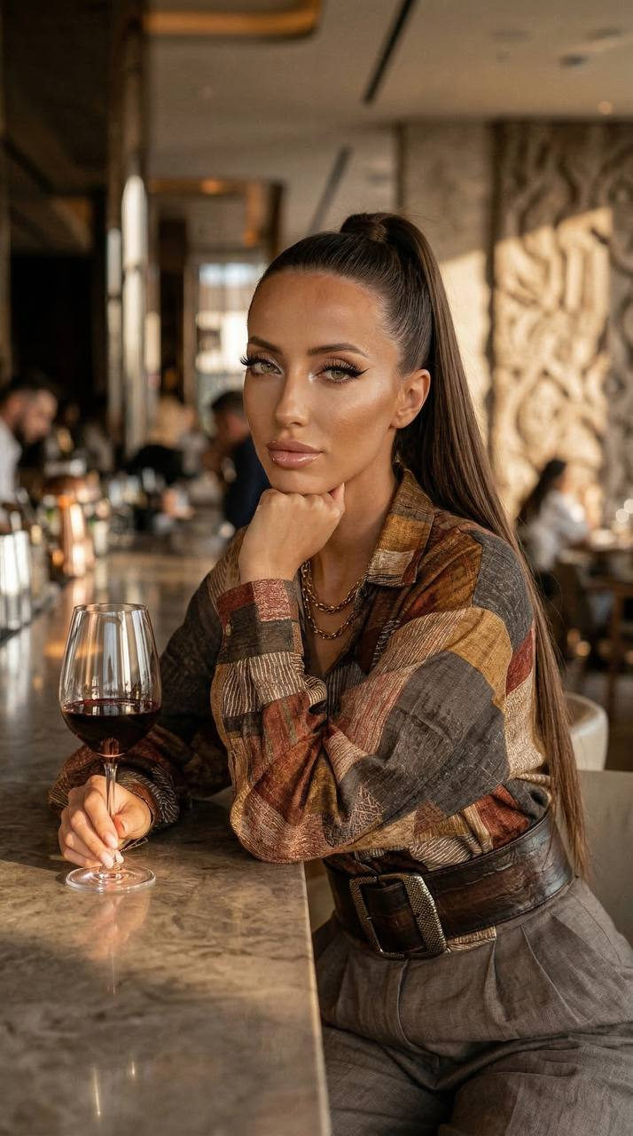 Girl Modern Bar Red Wine Cinematic Grain