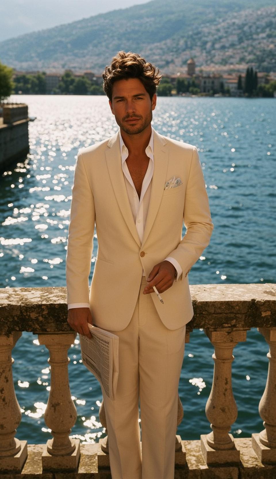 Handsome Dark Brown Wavy Medium Length Tanned reference photo
