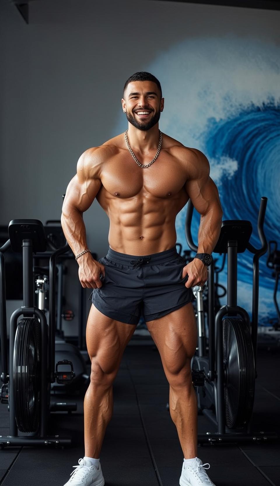 Muscular Short Black Hair Tanned Skin Athletic reference photo