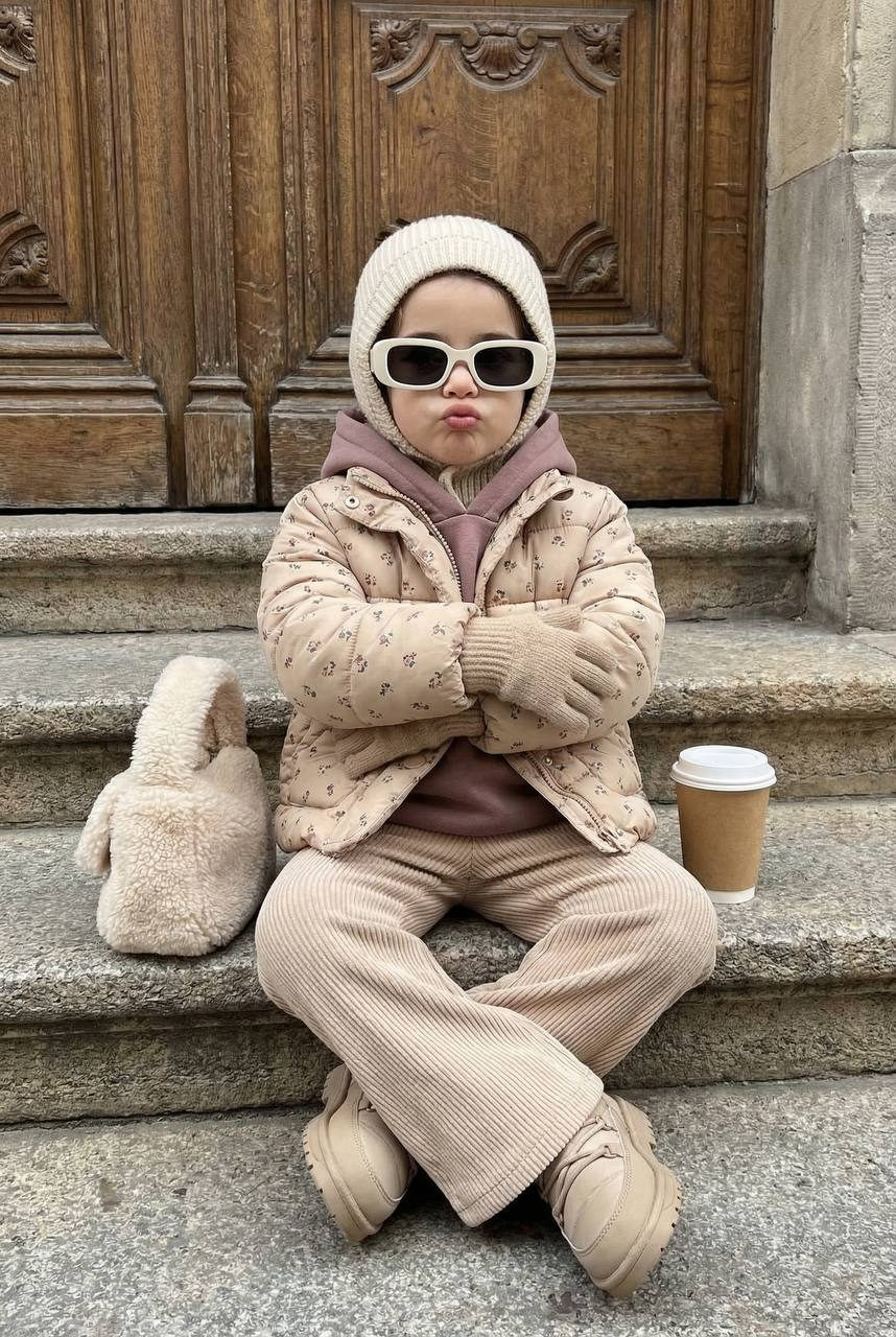 Child Street Fashion Portrait Stone Steps Door