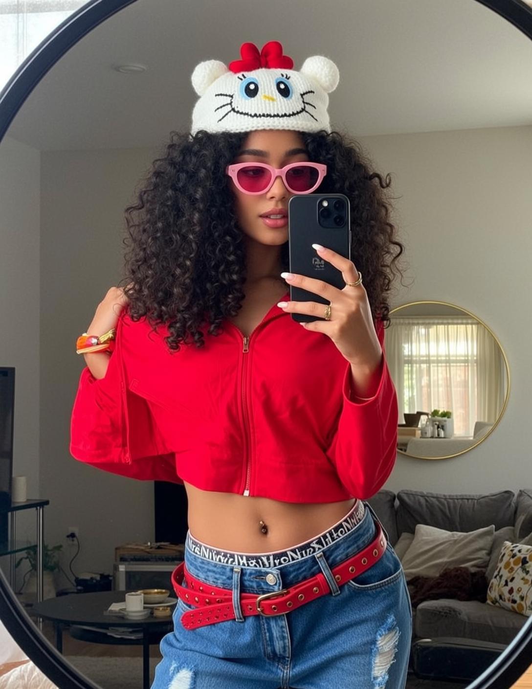 Baddie Standing Holding Smartphone Her Right Hand reference photo