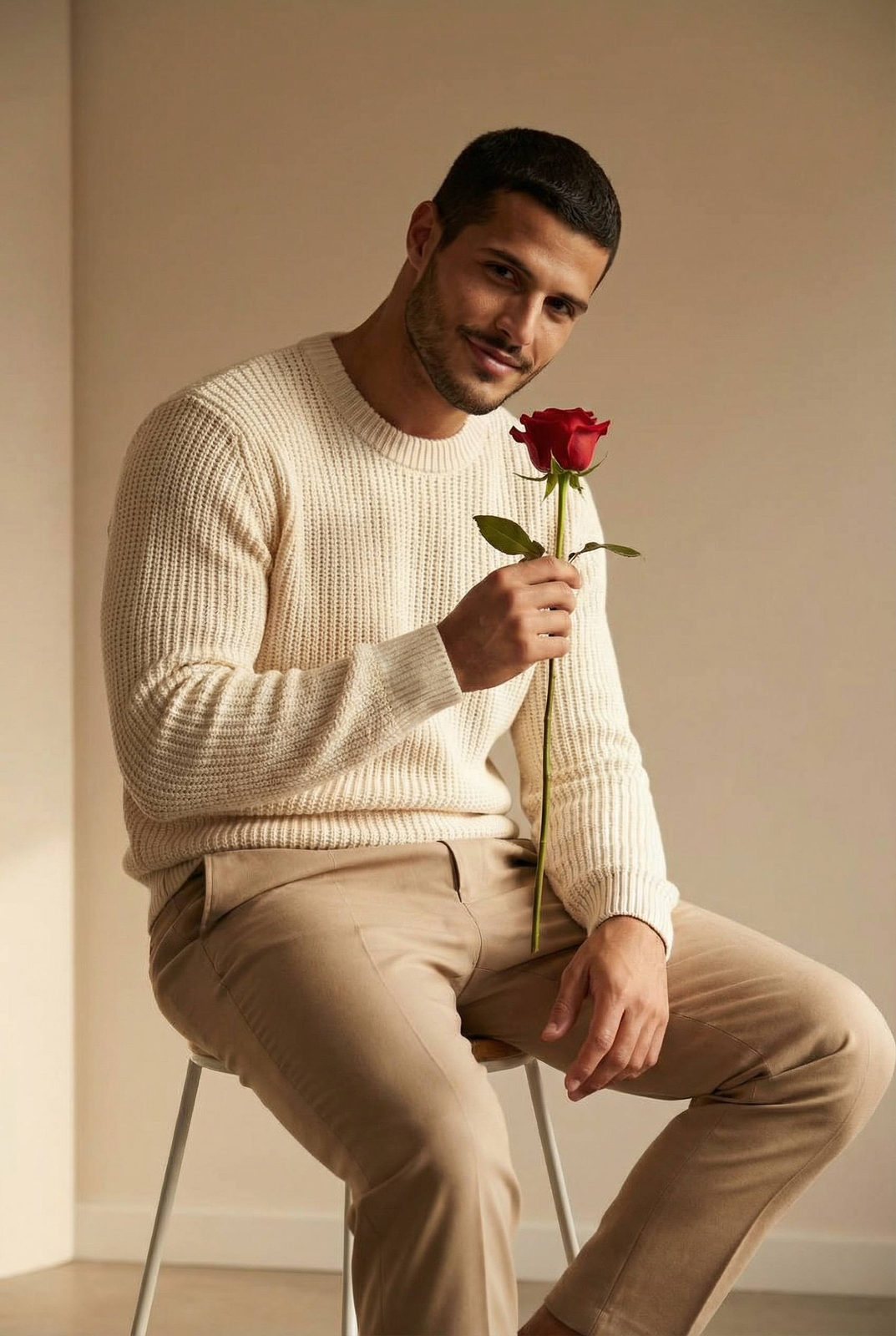 Man Neutral Studio Red Rose Knit