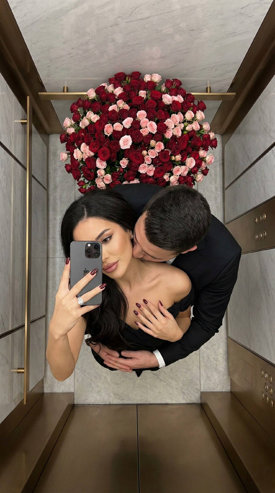 Realistic Top Down Elevator Couple Selfie