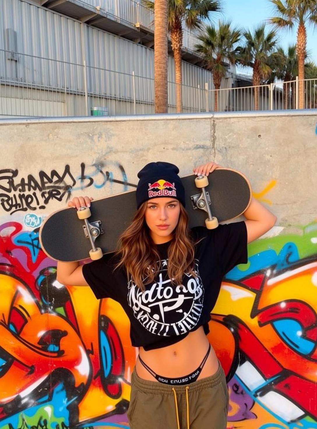 Skatepark Streetwear Golden Hour Young Woman reference photo