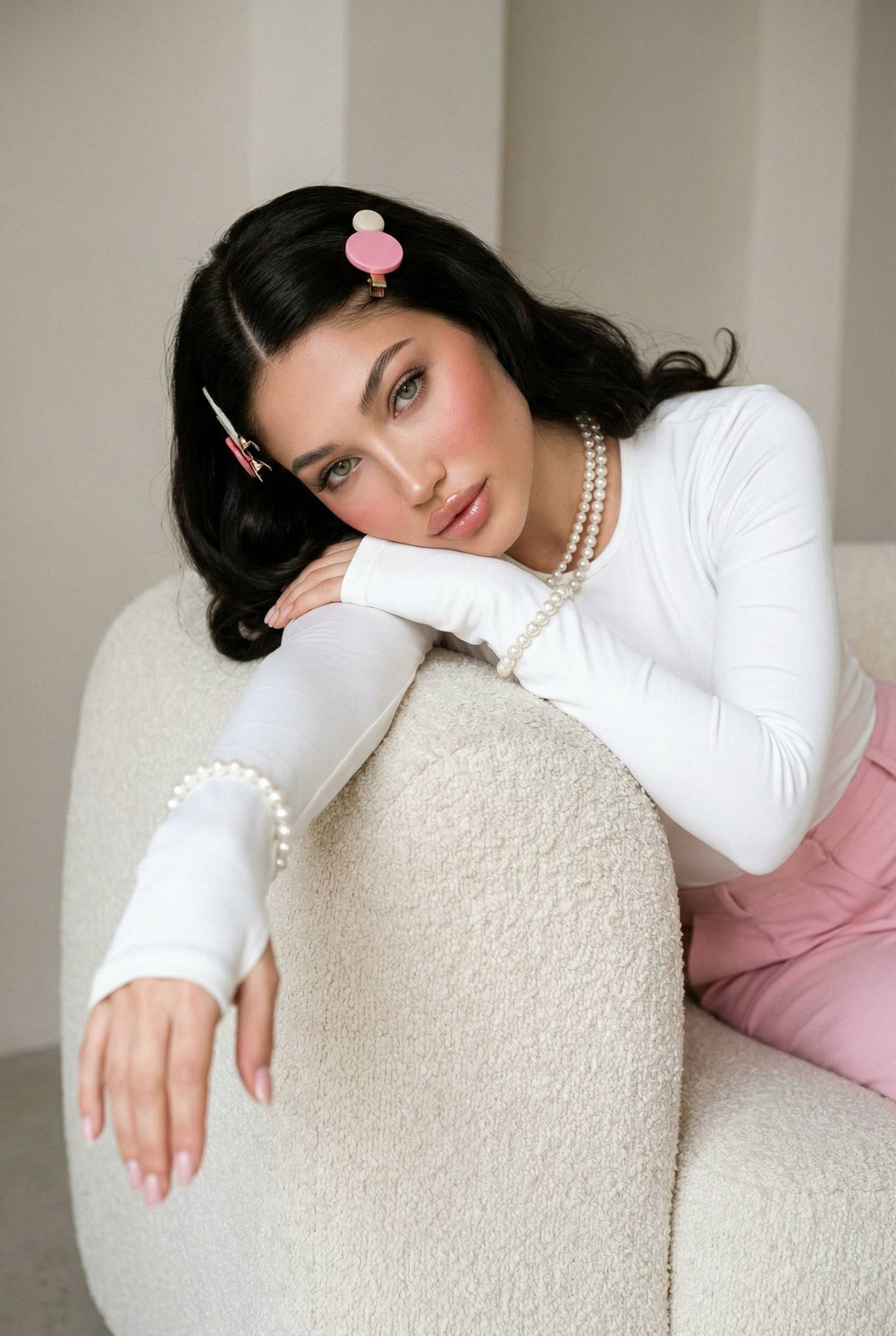 Boucle Armchair Pastel Portrait Film Grain