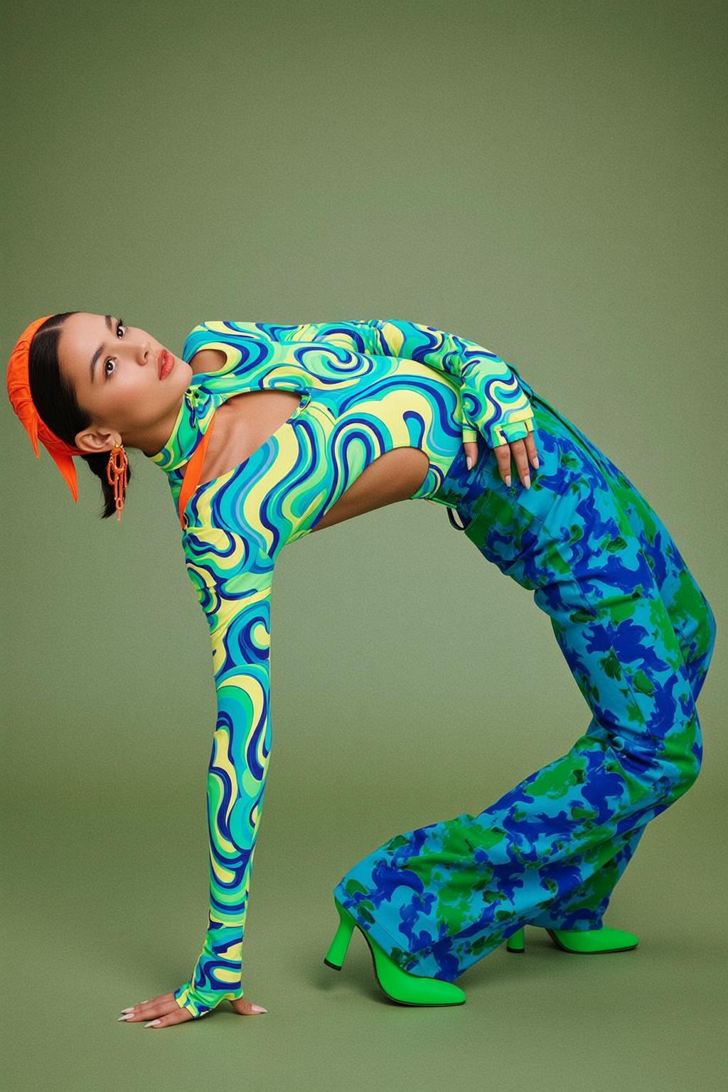 Patterned Cutout Bodysuit Dynamic Pose reference photo