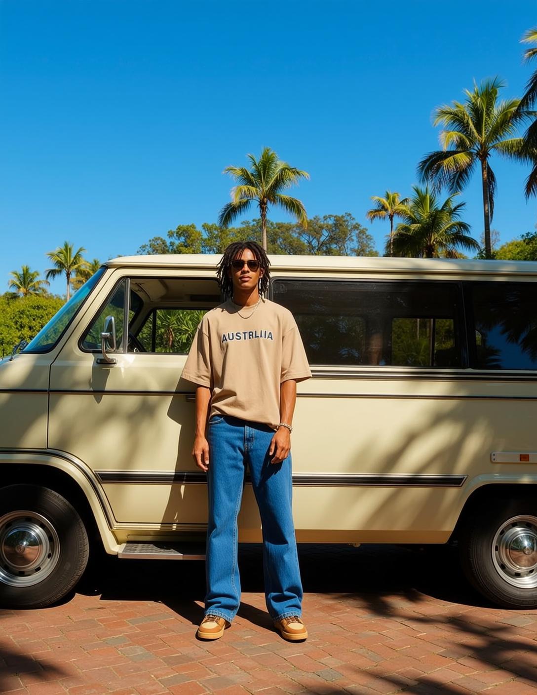 Young Dreadlocks Medium Brown Tan T-shirt Austrllia reference photo