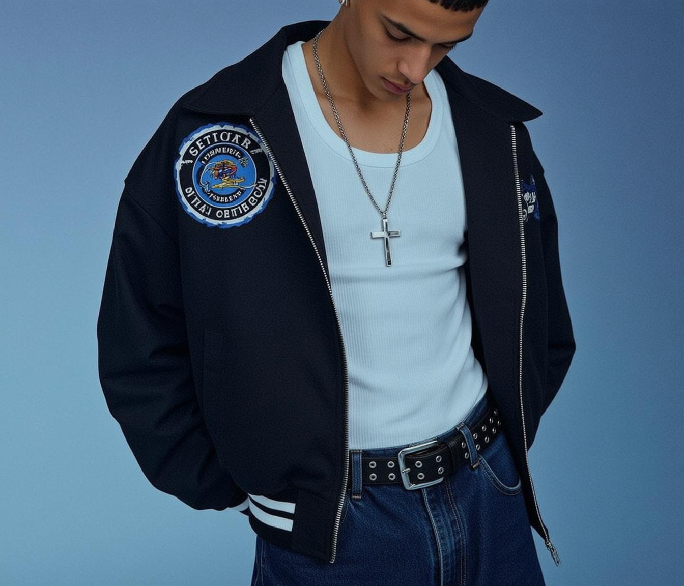 Bomber Jacket Blue Studio Portrait reference photo