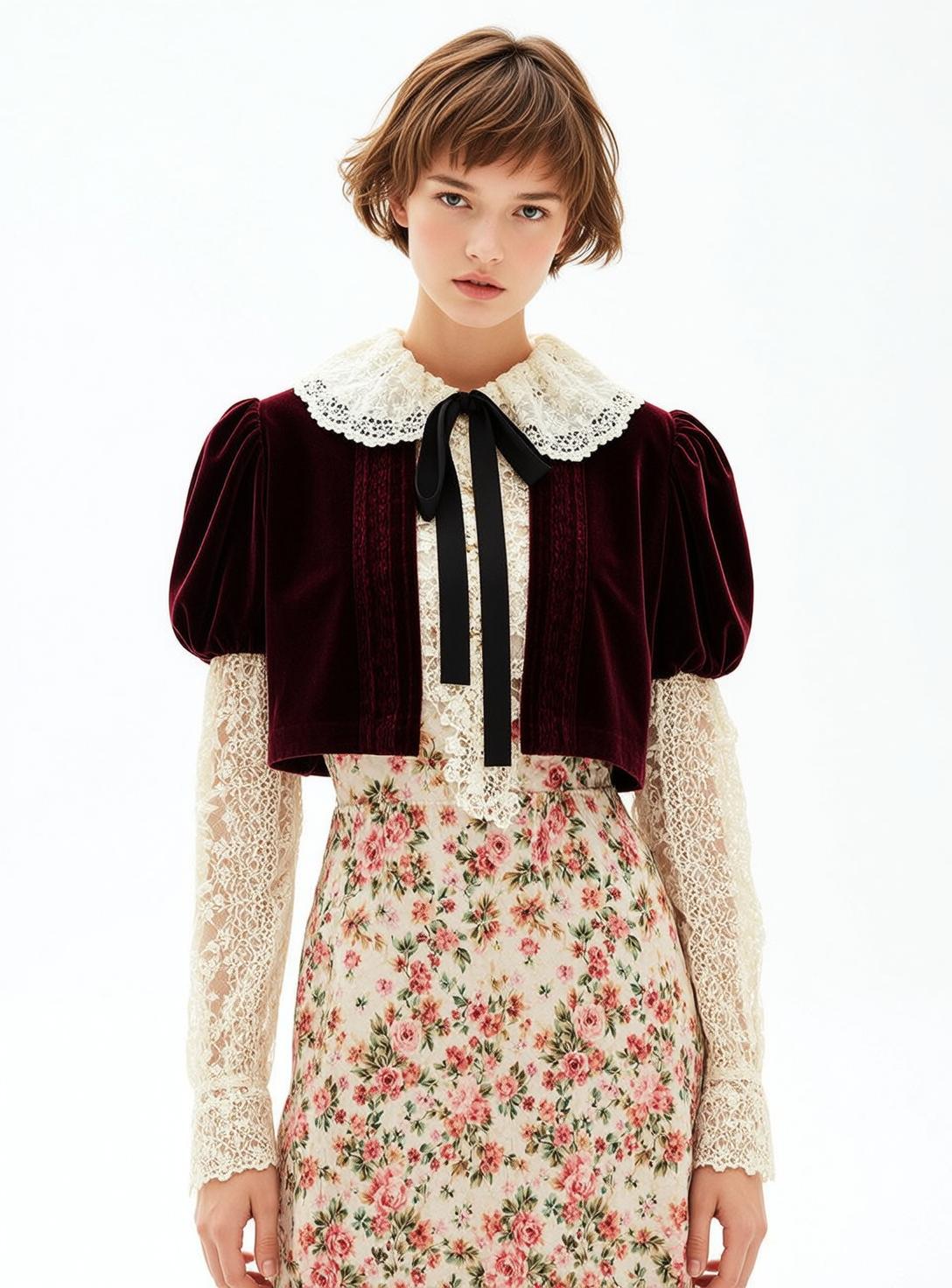 Velvet Jacket Floral Skirt Portrait reference photo