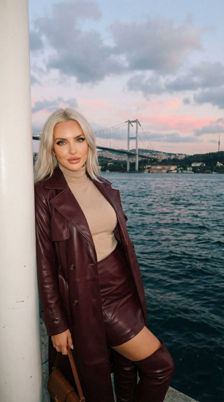 Photorealistic Girl Bosphorus Bridge Twilight