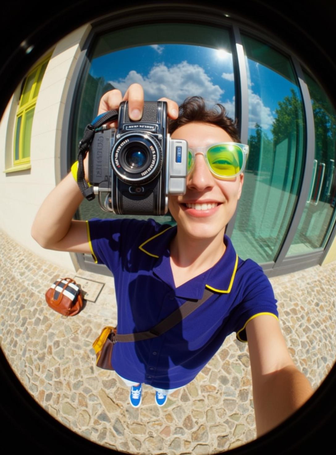 Fisheye Young Dark Curly Light Blue Polo reference photo