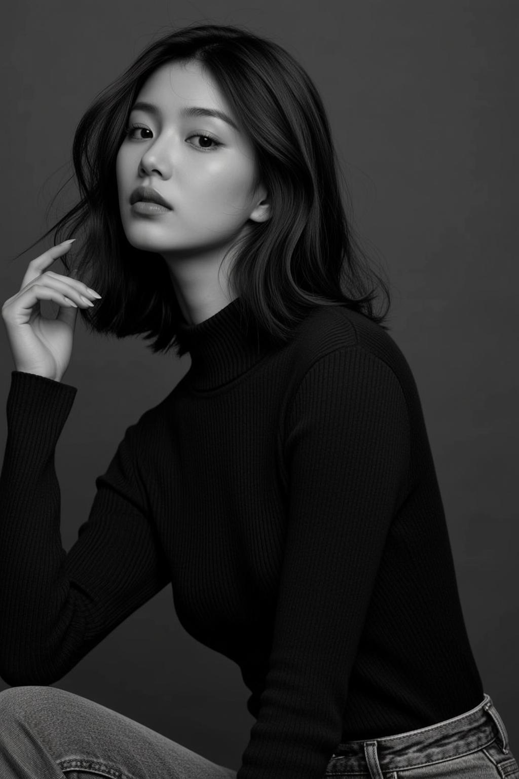 Black White Thoughtful Portrait reference photo