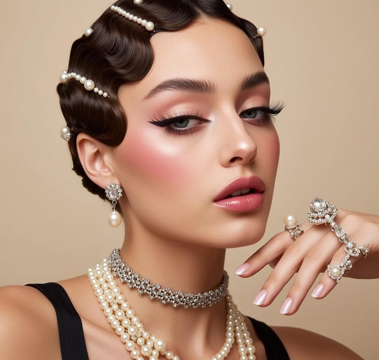 Pearl Finger Waves Diamond Jewelry Dark Hair