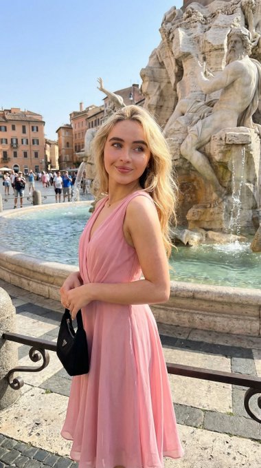 Baroque Fountain Pale Pink Chiffon Dress Roman Buildings