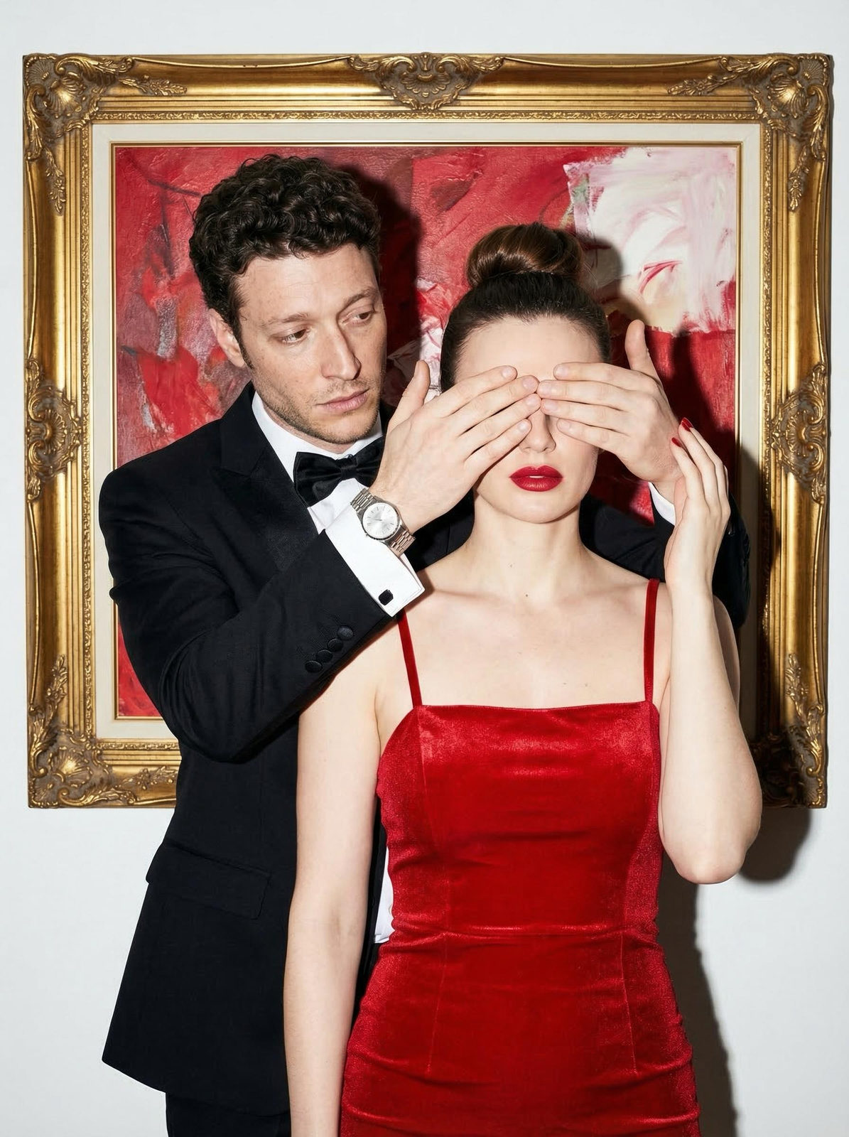 Realistic Couple Studio Portrait Velvet Red