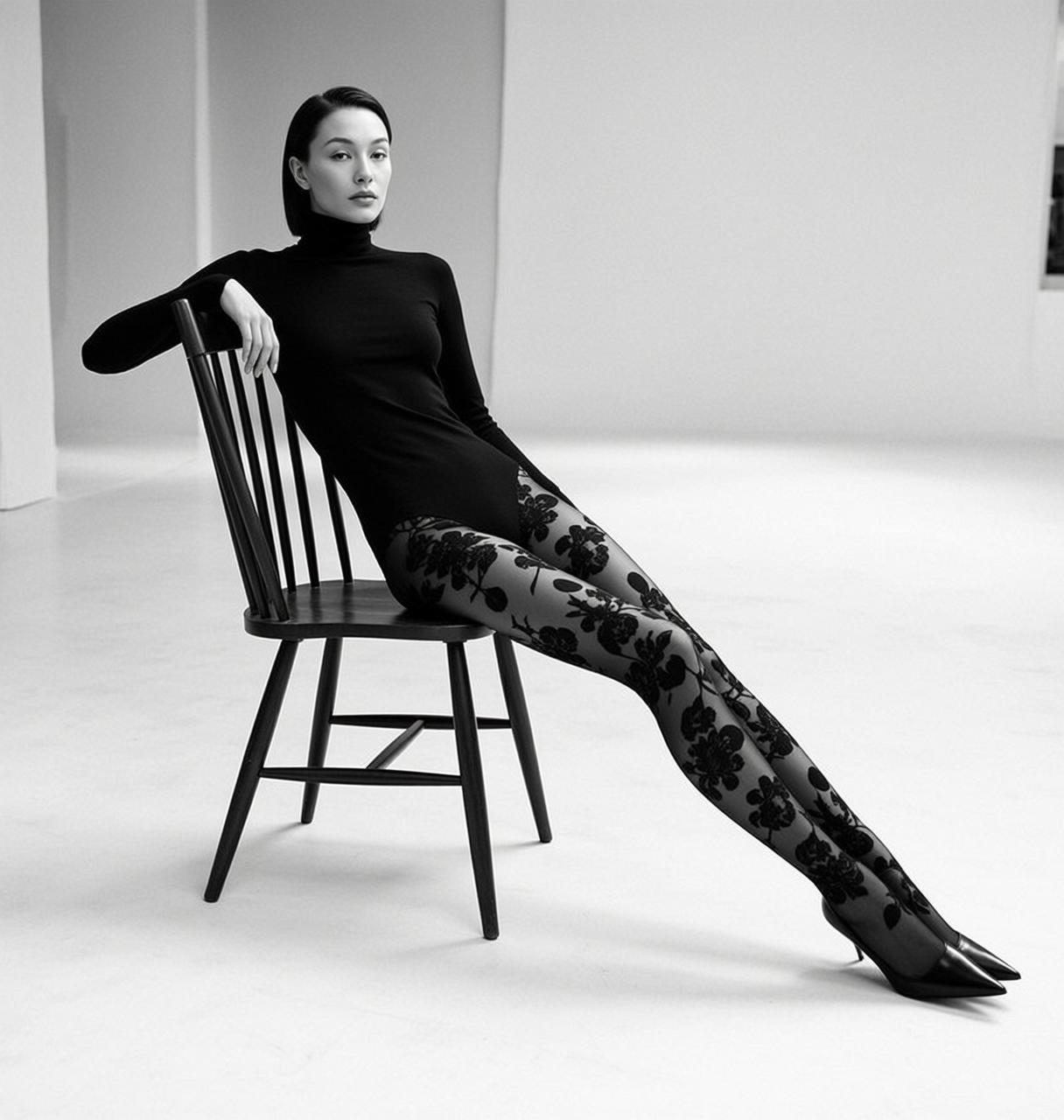 Black Turtleneck Minimalist Studio White White Floor Dark reference photo