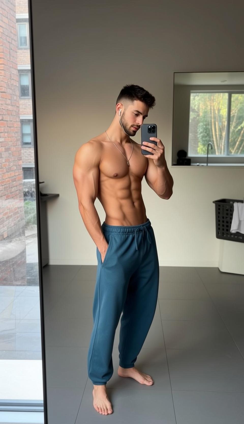 Muscular Short Dark Styled Tanned Defined Abs reference photo