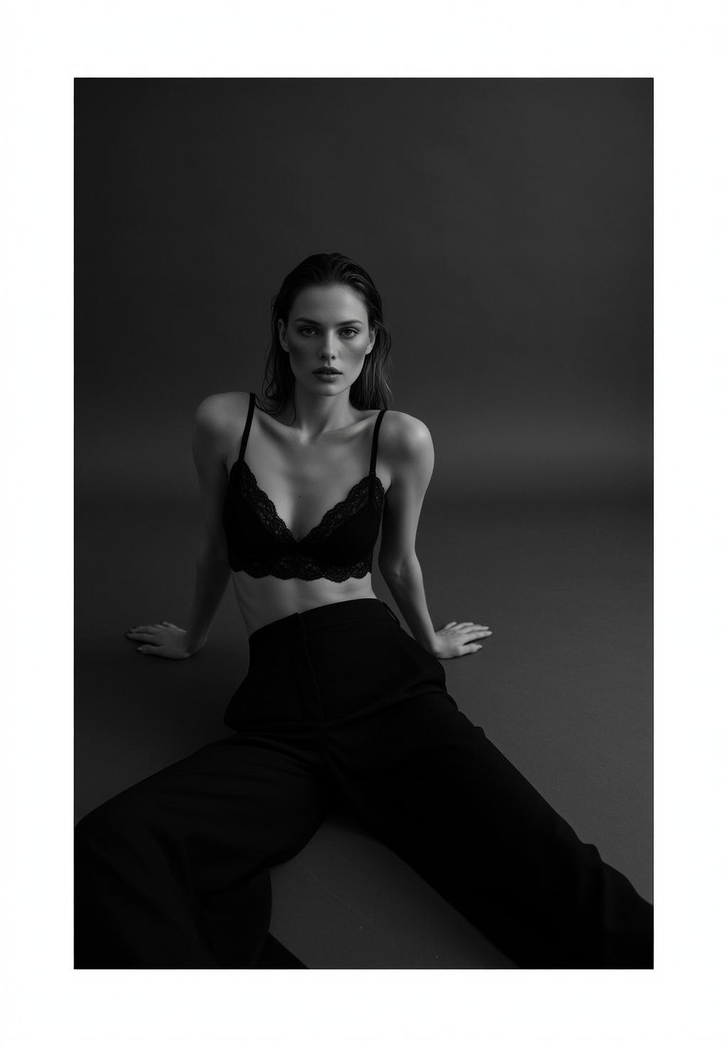 Black And White Medium Shot Photograph Captures Young Woman With reference photo