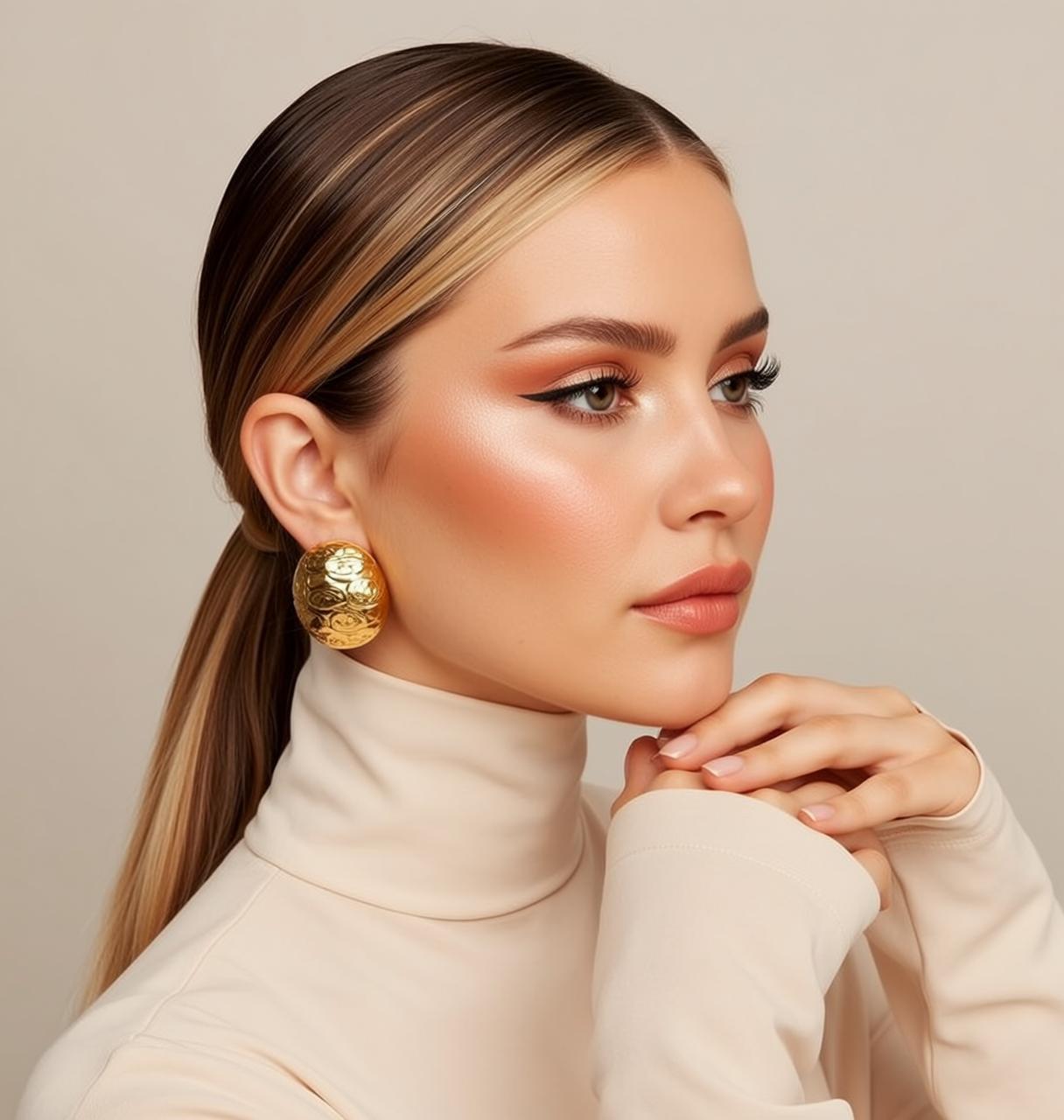 Luxury Young Dark Brown Blonde Highlights Pulled reference photo