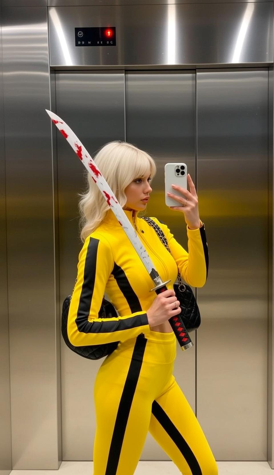 Yellow Tracksuit Katana Elevator reference photo