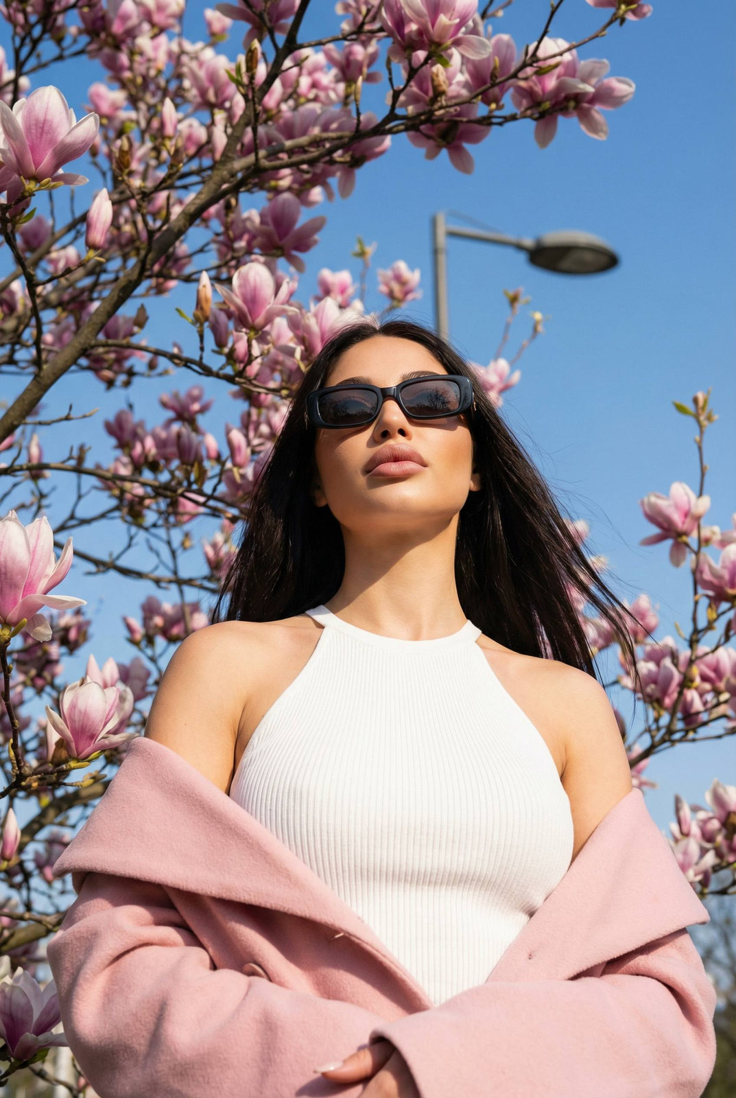 Blooming Magnolia Tree Low Angle