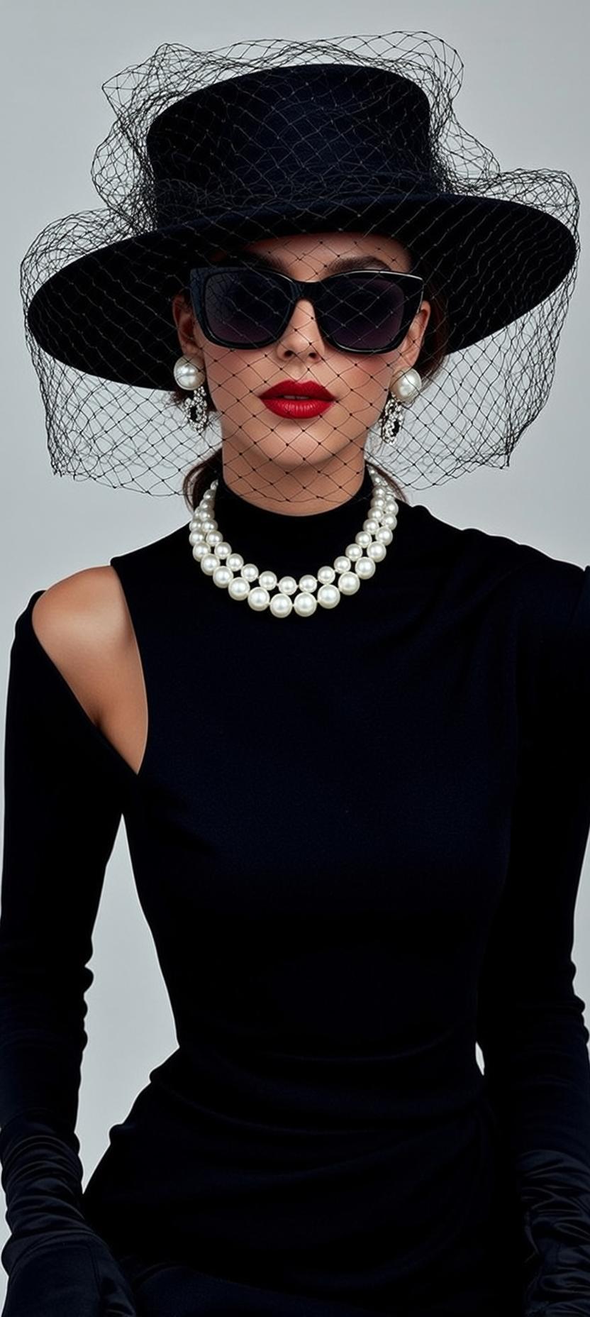 Black Dress Pearl Necklace Studio reference photo