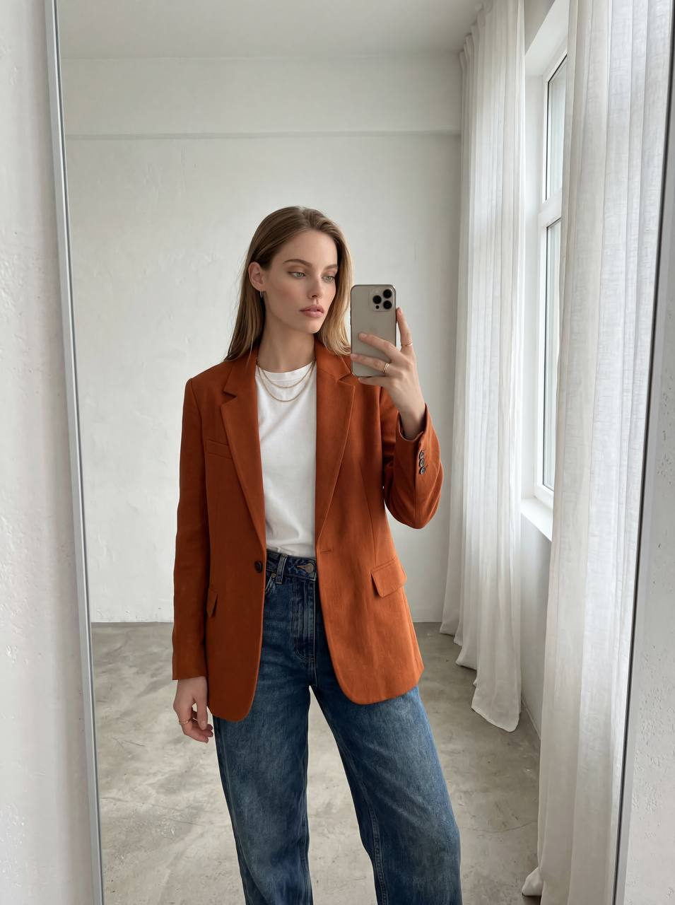 Realistic Mirror Selfie Fashion Portrait