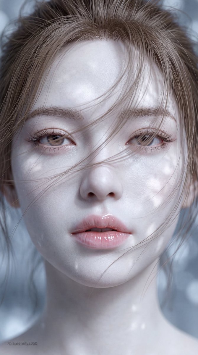 Eastern Face 3d Thick Painting Macro Lips Windblown Hair