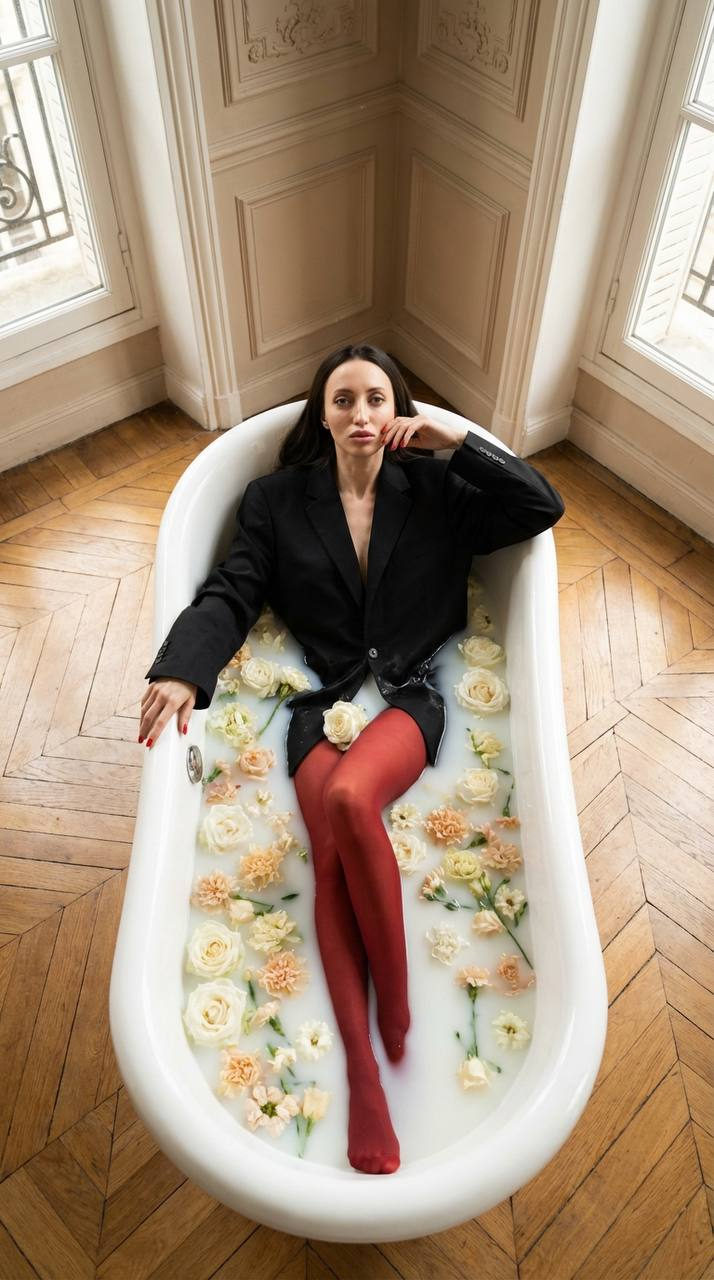 Young Woman Milk Bath Parisian Style