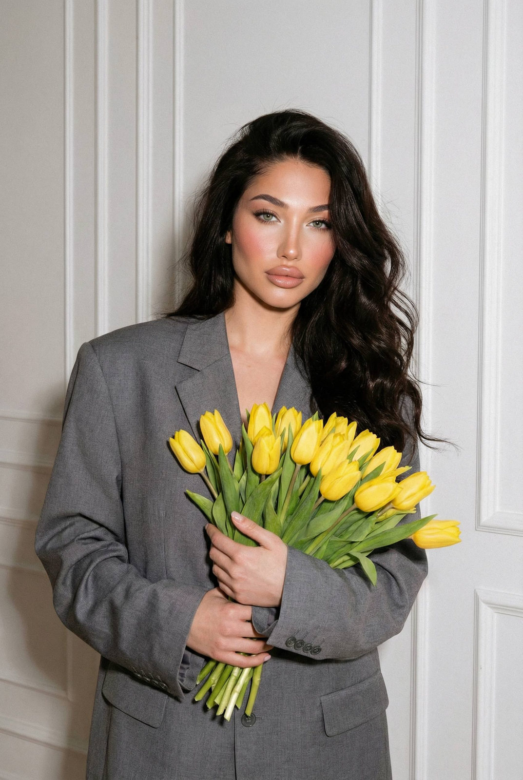 Elegant Studio Portrait Yellow Tulips