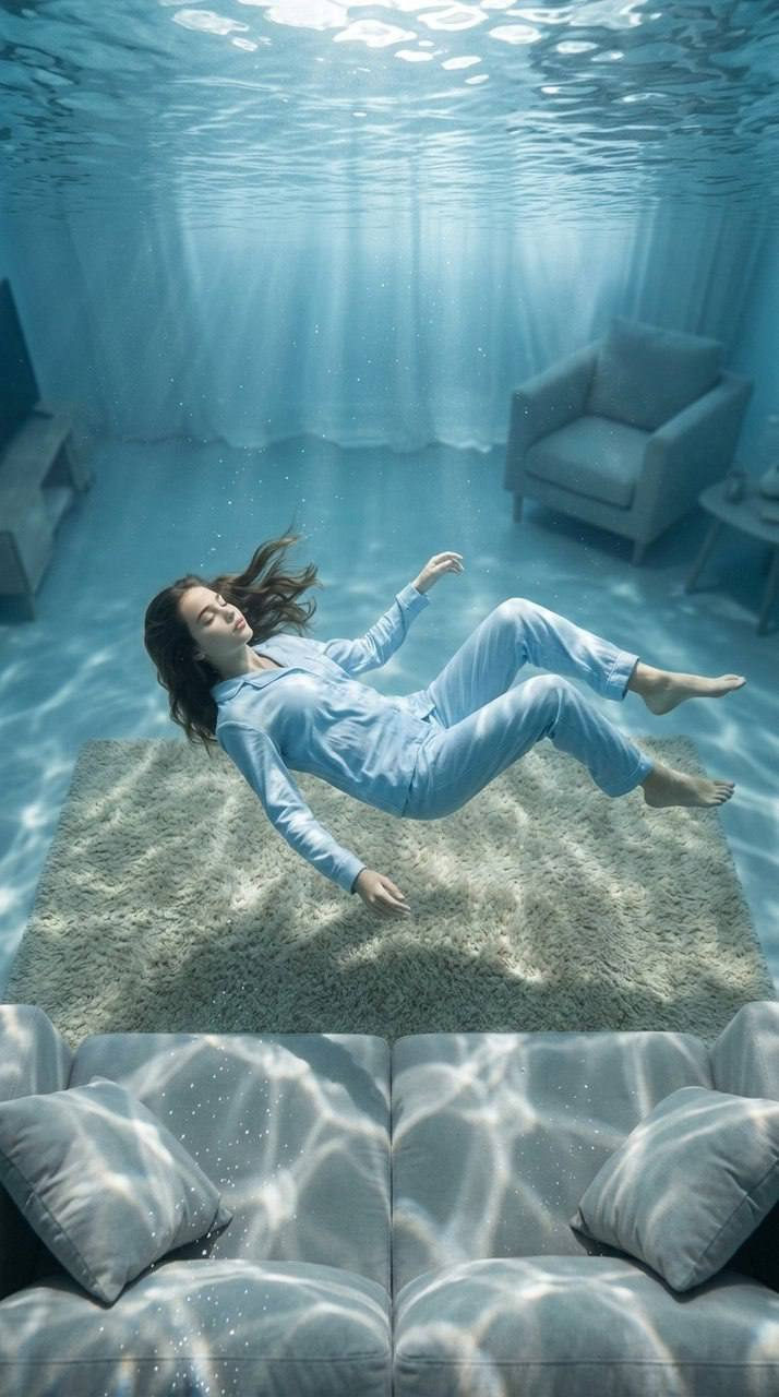 Underwater Face Calm Bubbles Photorealism