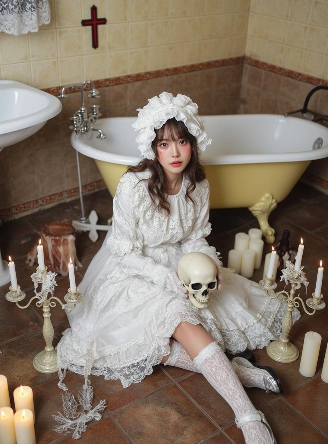 Lace Dress Skull Prop Pose reference photo