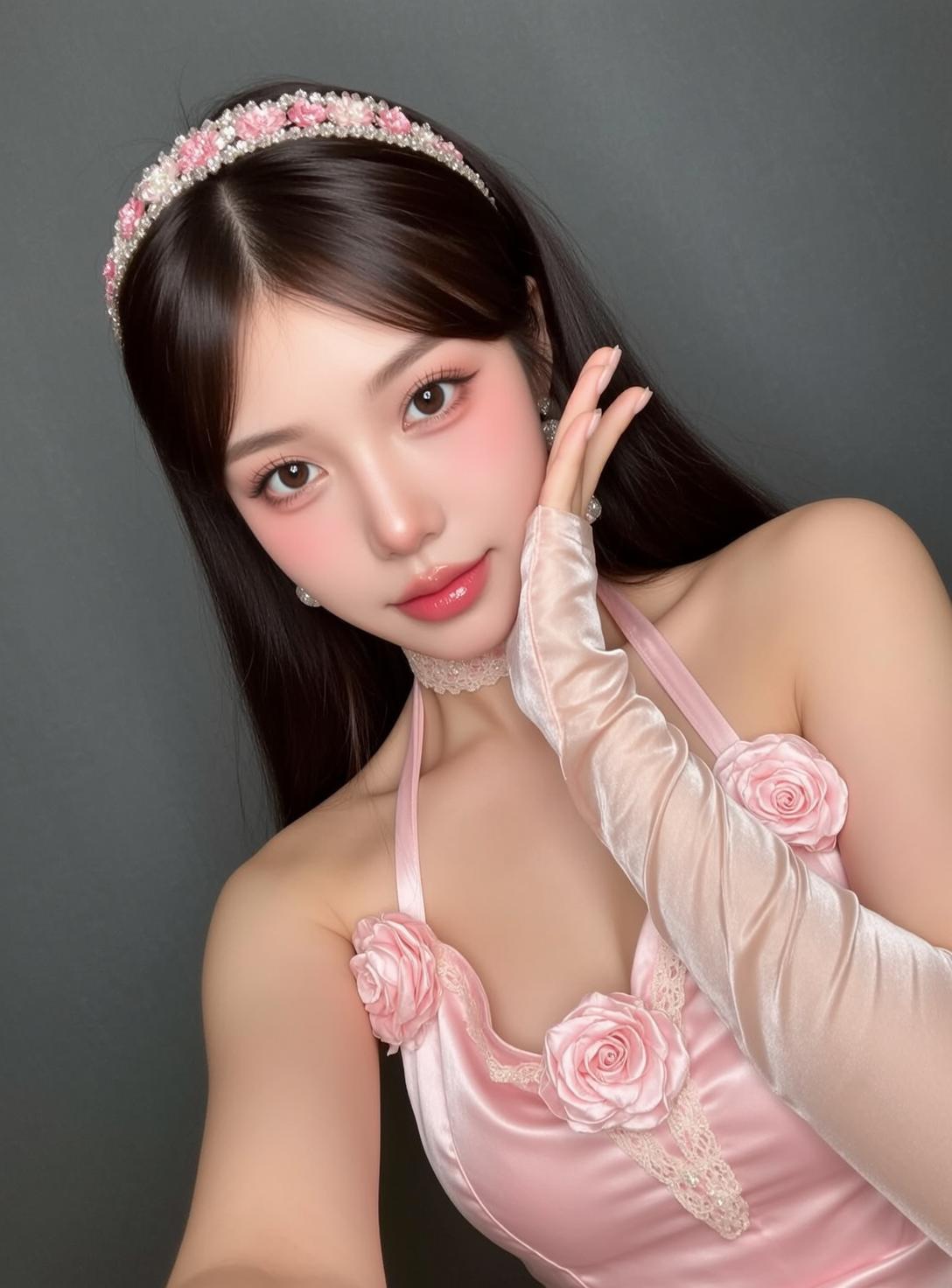 Pink Satin Rose Dress reference photo
