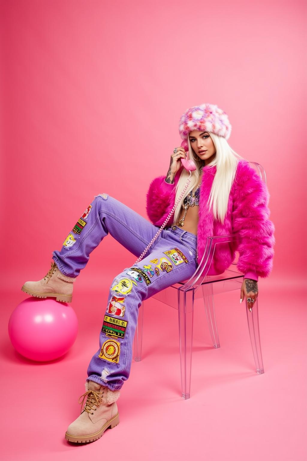 Pink Fur Jacket Phone Call reference photo