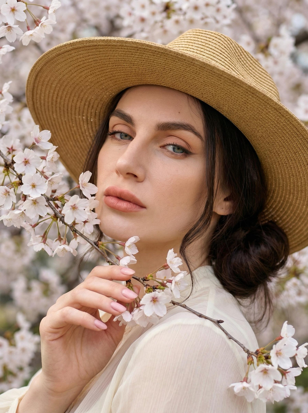 Realistic Cherry Blossom Garden Portrait
