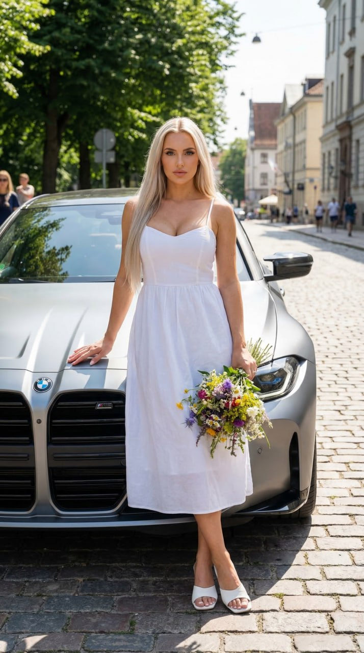Realistic Summer Woman Silver Bmw Street
