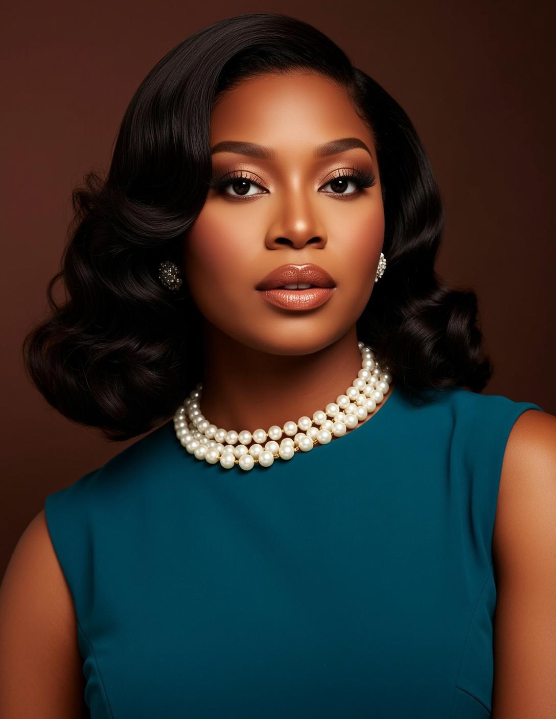 Luxury Dark Wavy Styled Medium-dark Complexion Teal reference photo