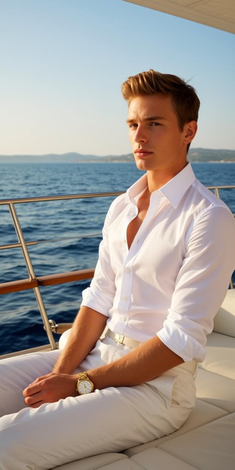 Young Short Styled Blonde Tan White Button-down reference photo