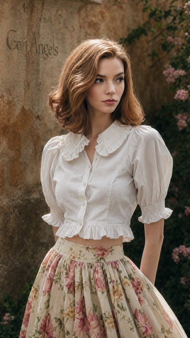 Floral Skirt Stone Wall Soft Light