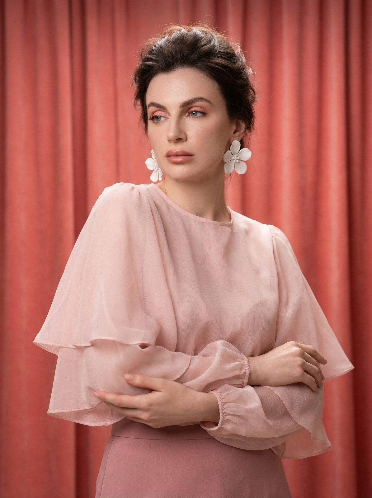 Realistic Studio Fashion Portrait Coral Pink