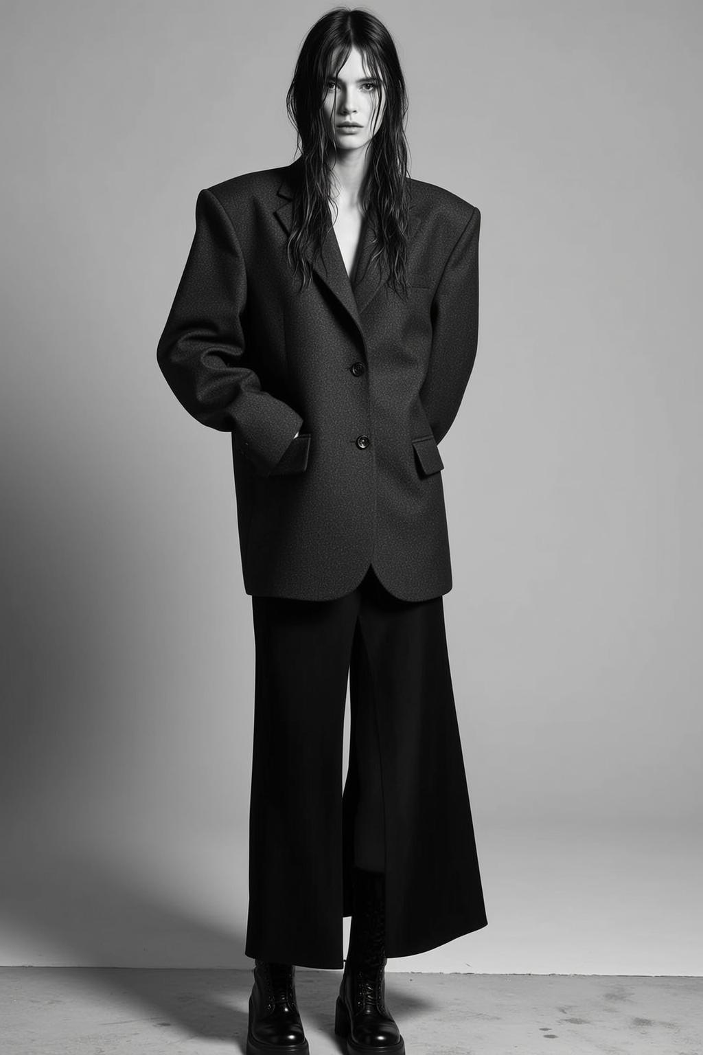 Full-body Medium Shot Black And White Photograph Captures Young Woman reference photo