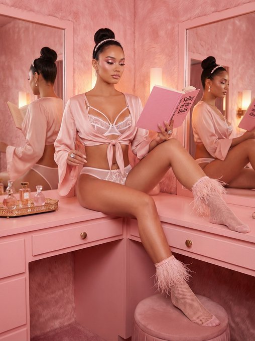 Pink Satin Robe Vanity Mirror Perfume Bottles